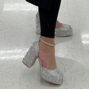 Viral silver sparkly glitter rhinestone heels from Target
